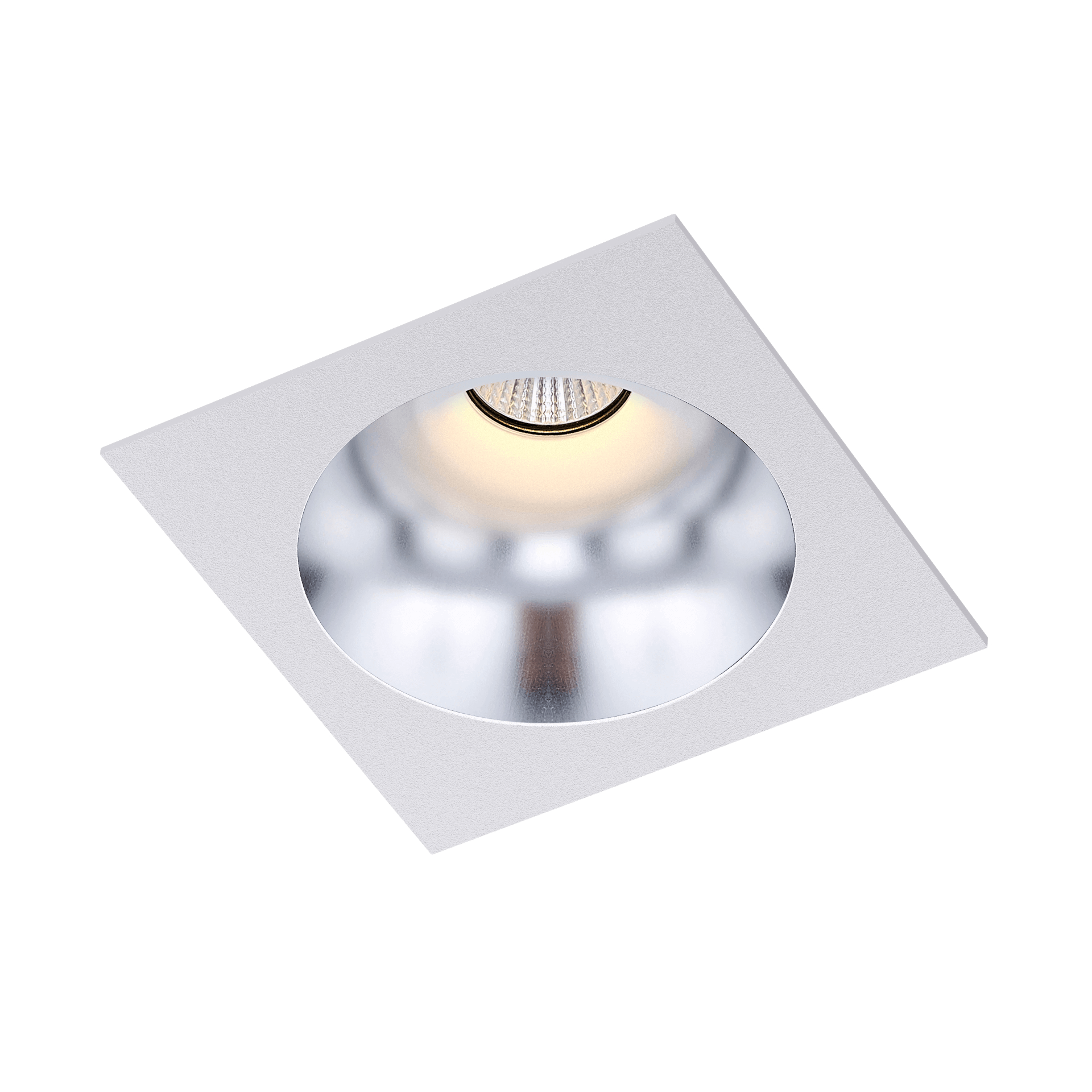 White version of the Dea Amor M with silver reflector, a square recessed luminaire designed by Karizma Luce.