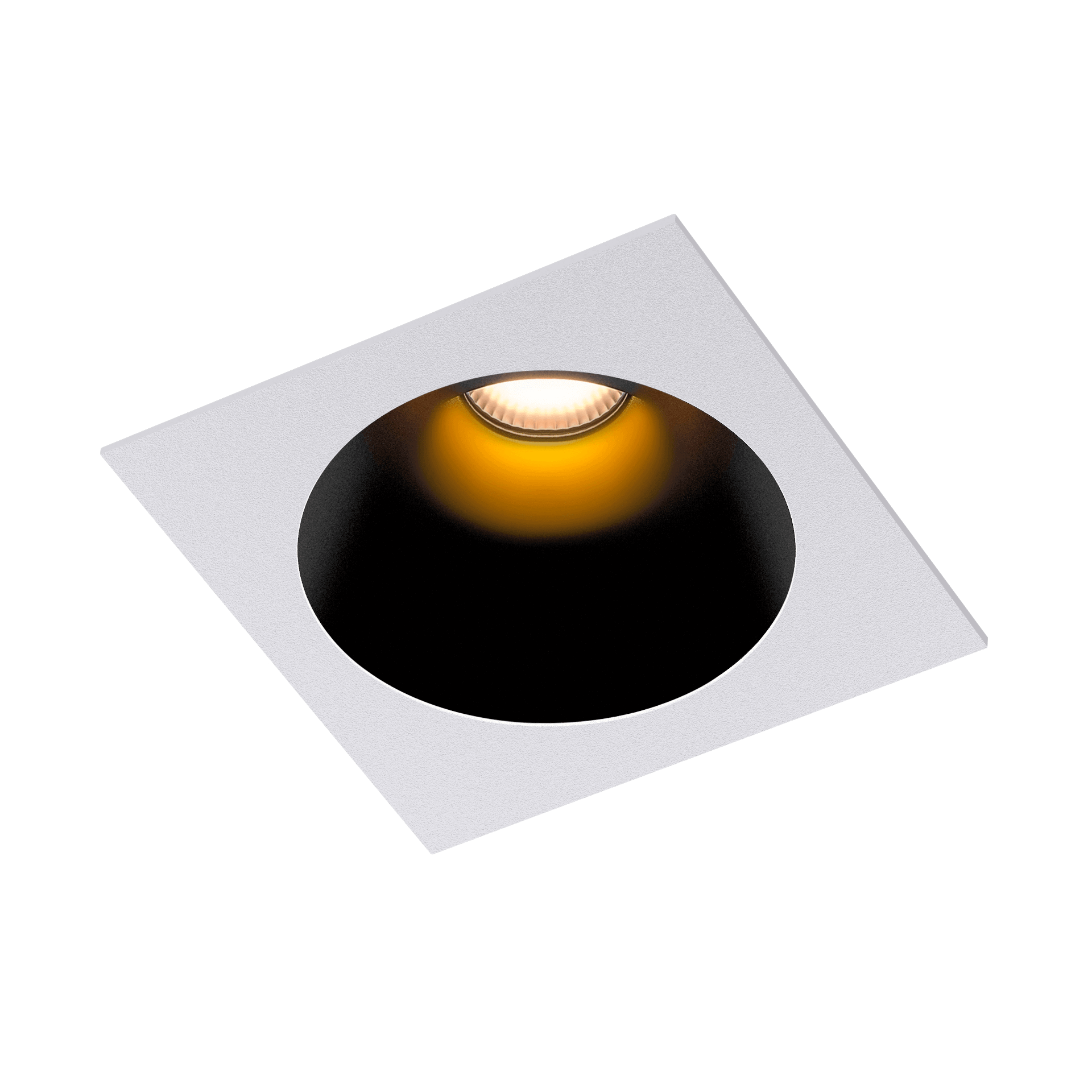 White version of the Dea Amor M with black gloss reflector, a square recessed luminaire designed by Karizma Luce.