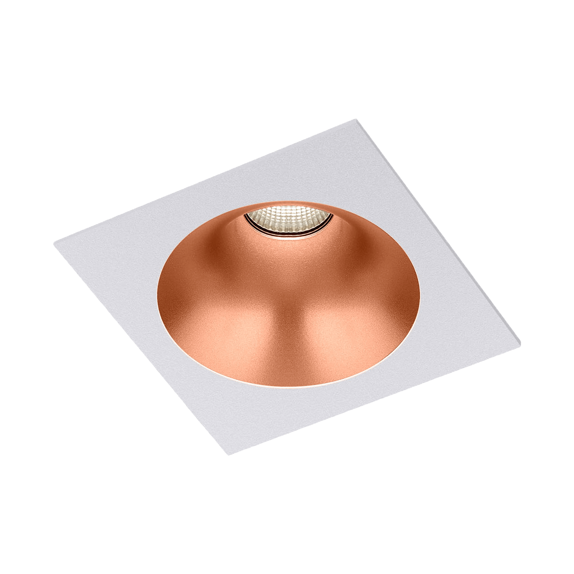 White version of the Dea Amor M with copper reflector, a square recessed luminaire designed by Karizma Luce.
