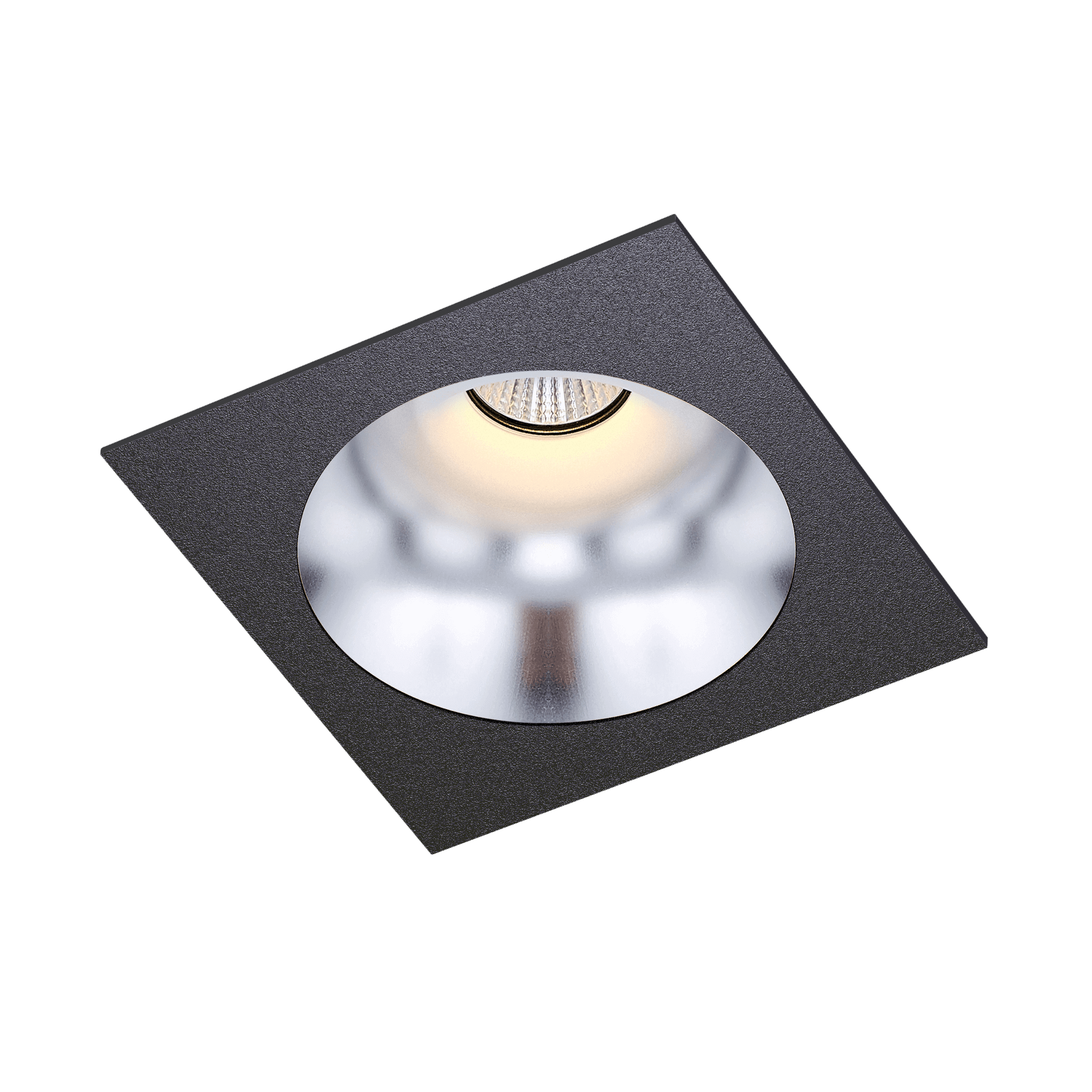 Black version of the Dea Amor M with silver reflector, a square recessed luminaire designed by Karizma Luce.