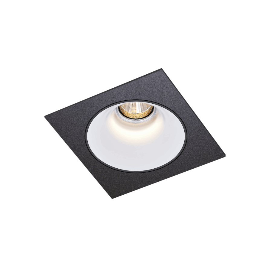Black version of the Dea Amor S with white reflector, a square recessed luminaire designed by Karizma Luce.
