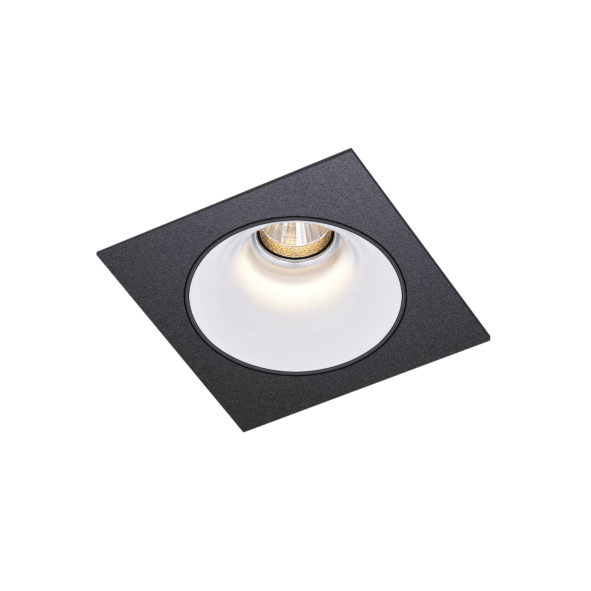 Black version of the Dea Amor S with white reflector, a square recessed luminaire designed by Karizma Luce.