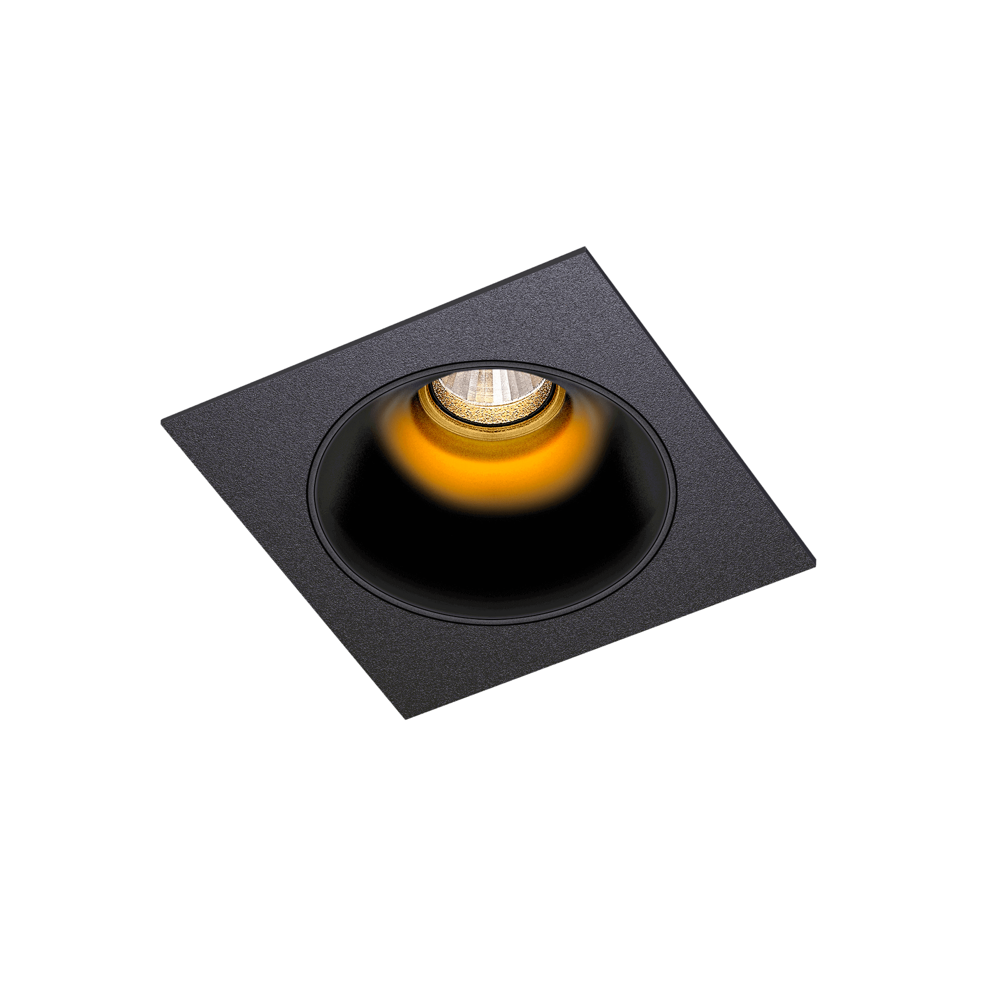 Black version of the Dea Amor S with black gloss reflector, a square recessed luminaire designed by Karizma Luce.