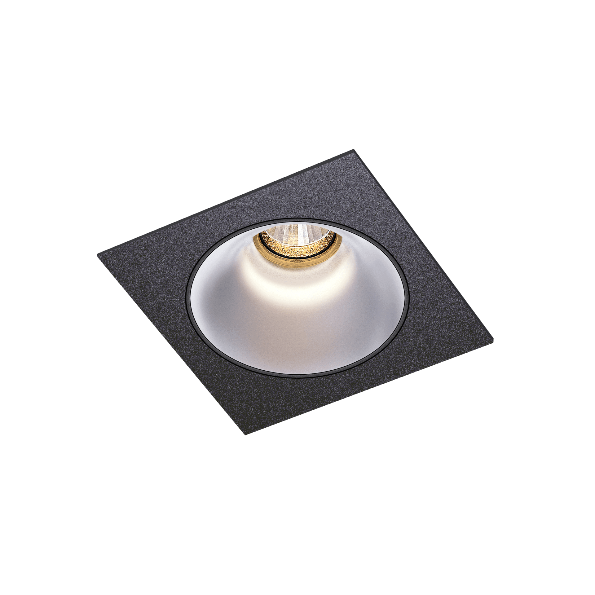 Black version of the Dea Amor S with chrome reflector, a square recessed luminaire designed by Karizma Luce.