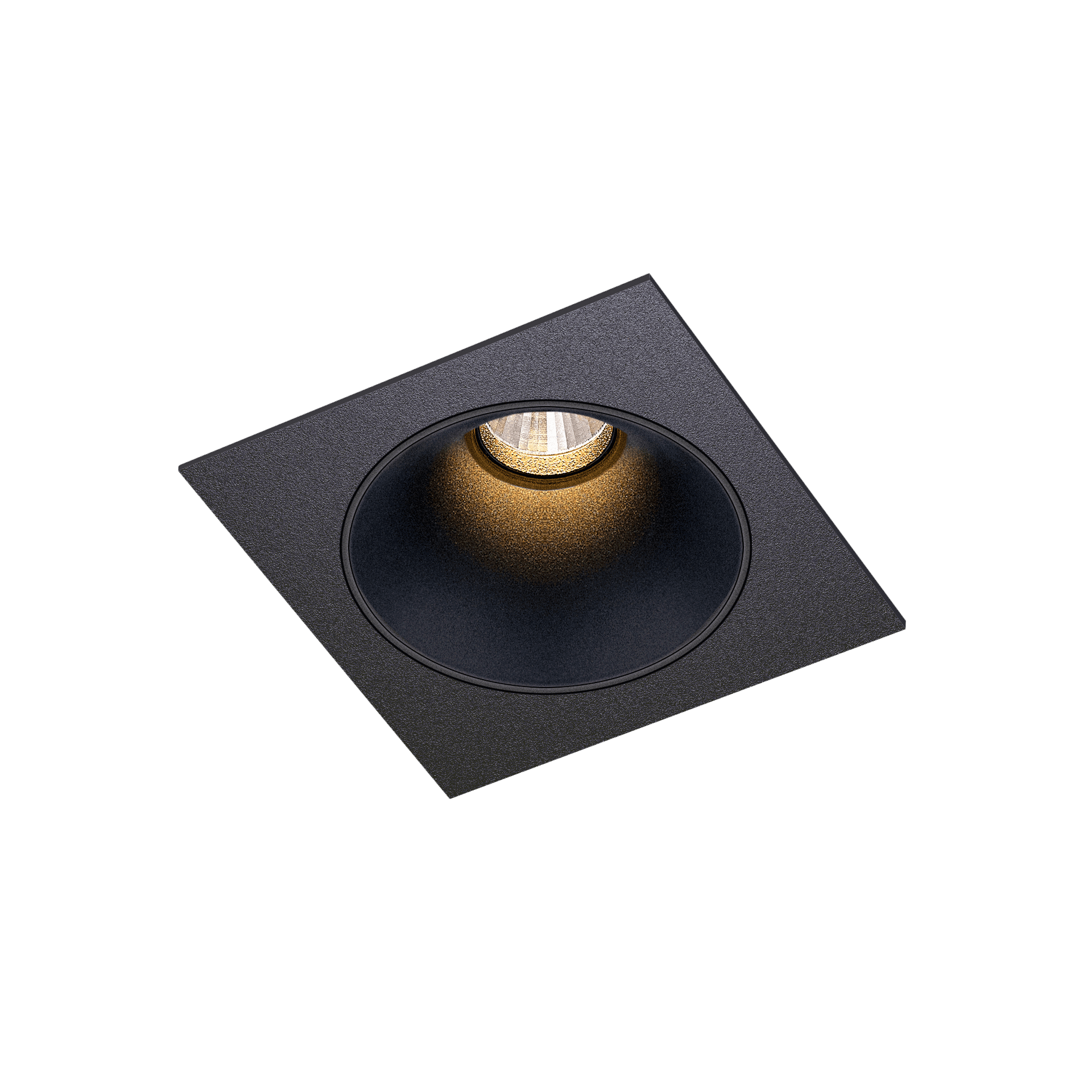 Black version of the Dea Amor S with black matt reflector, a square recessed luminaire designed by Karizma Luce.