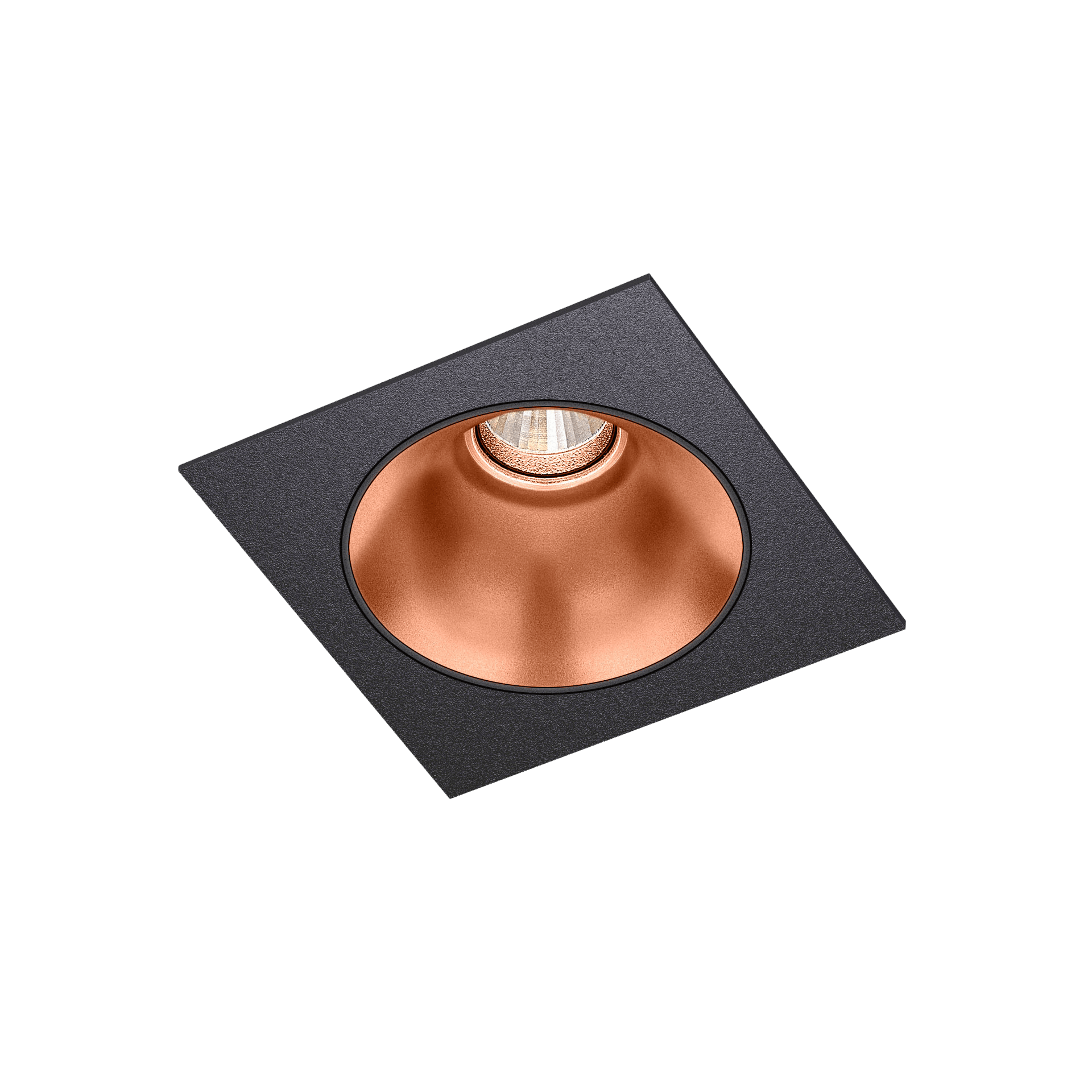 Black version of the Dea Amor S with copper reflector, a square recessed luminaire designed by Karizma Luce.