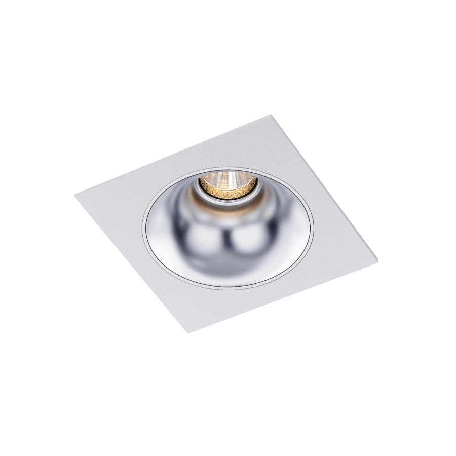 White version of the Dea Amor S with silver reflector, a square recessed luminaire designed by Karizma Luce.
