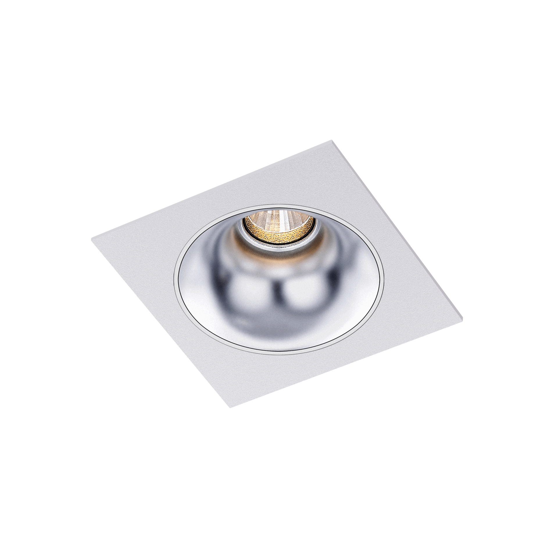 White version of the Dea Amor S with silver reflector, a square recessed luminaire designed by Karizma Luce.