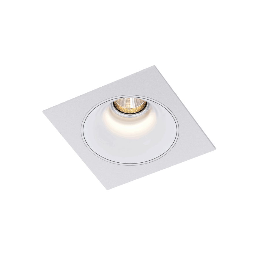 White version of the Dea Amor S with white reflector, a square recessed luminaire designed by Karizma Luce.