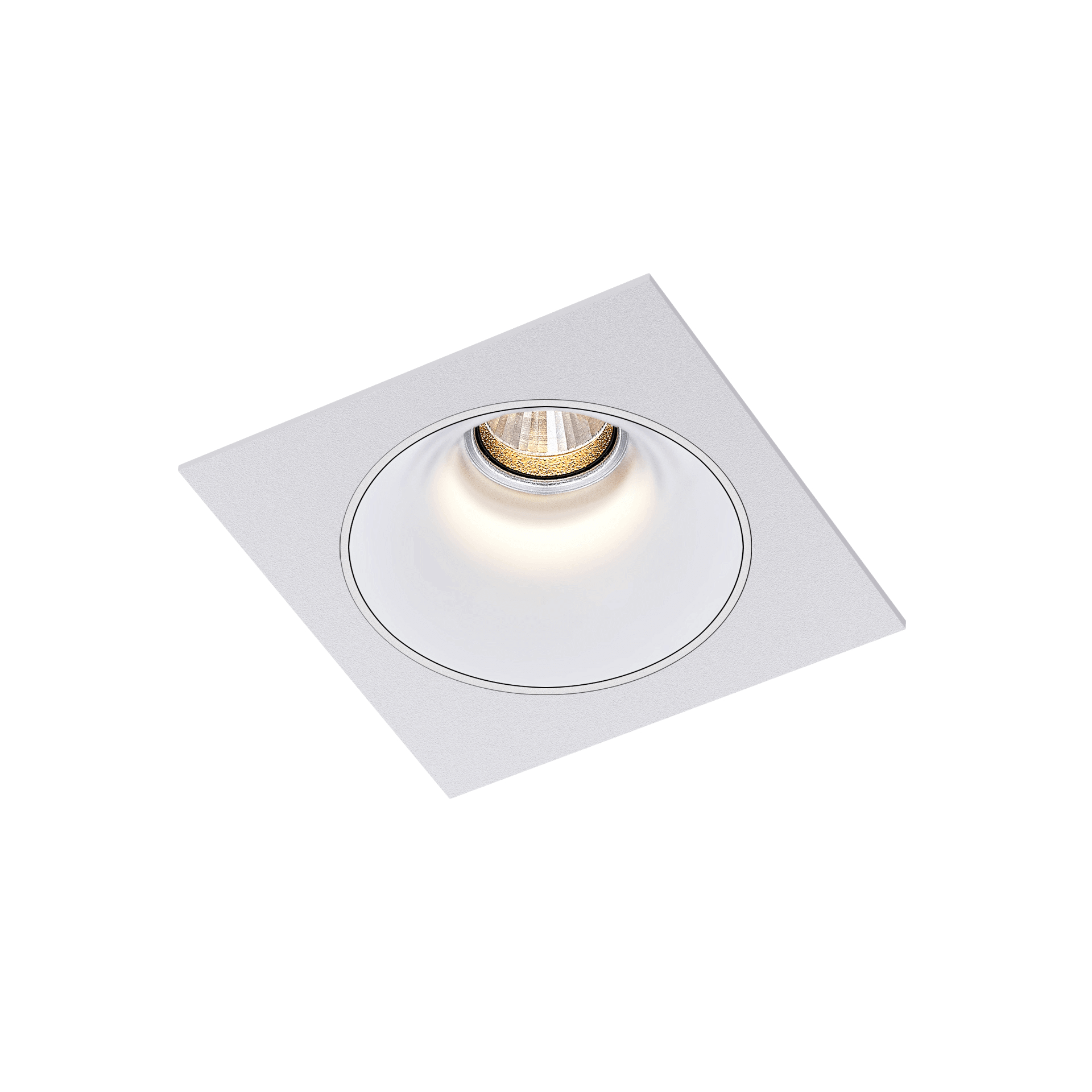 White version of the Dea Amor S with white reflector, a square recessed luminaire designed by Karizma Luce.