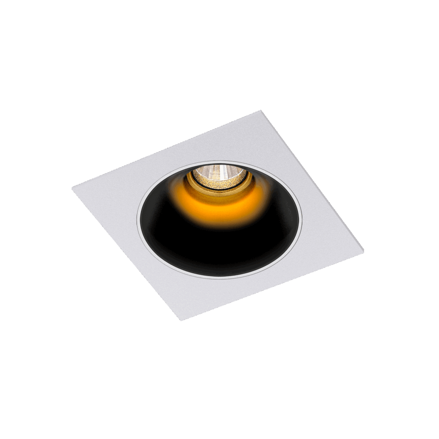 White version of the Dea Amor S with black gloss reflector, a square recessed luminaire designed by Karizma Luce.