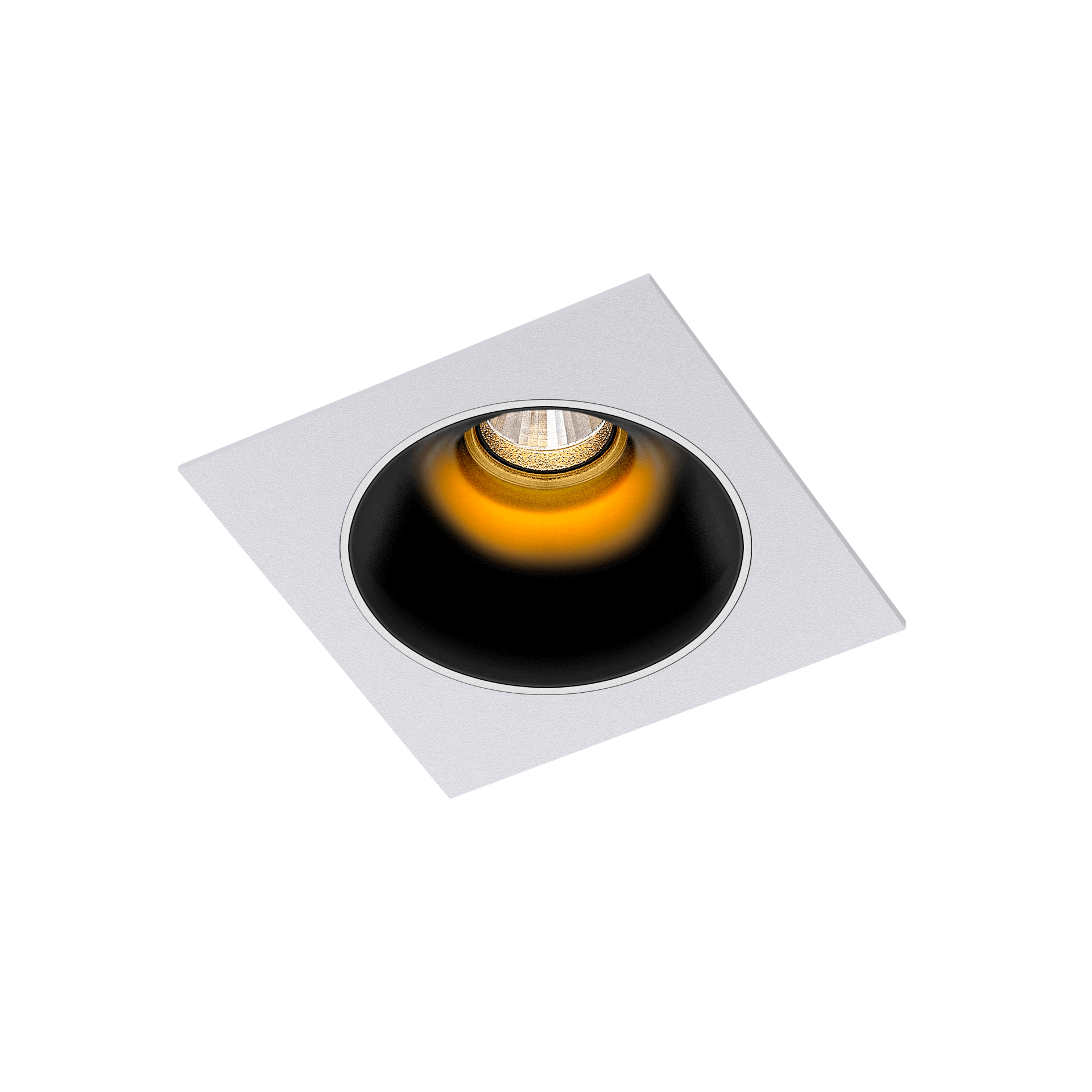 White version of the Dea Amor S with black gloss reflector, a square recessed luminaire designed by Karizma Luce.