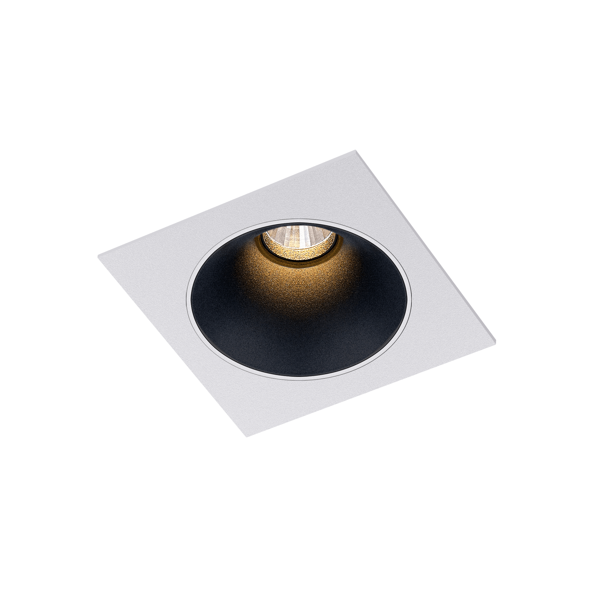 White version of the Dea Amor S with black matt reflector, a square recessed luminaire designed by Karizma Luce.