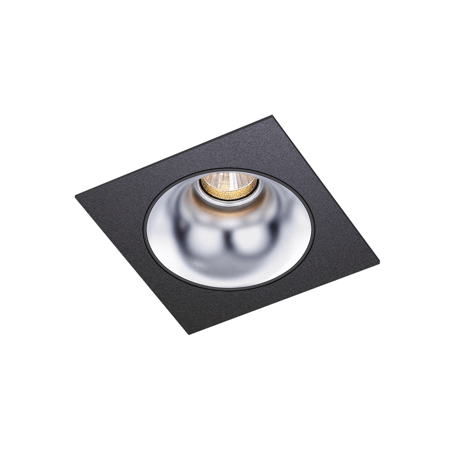 Black version of the Dea Amor S with silver reflector, a square recessed luminaire designed by Karizma Luce.