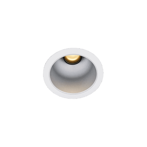 White version of the Dea Apollo with chrome reflector, a fixed recessed luminaire designed by Karizma Luce.
