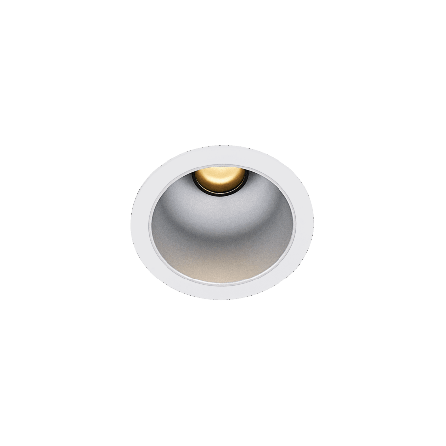 White version of the Dea Apollo with chrome reflector, a fixed recessed luminaire designed by Karizma Luce.