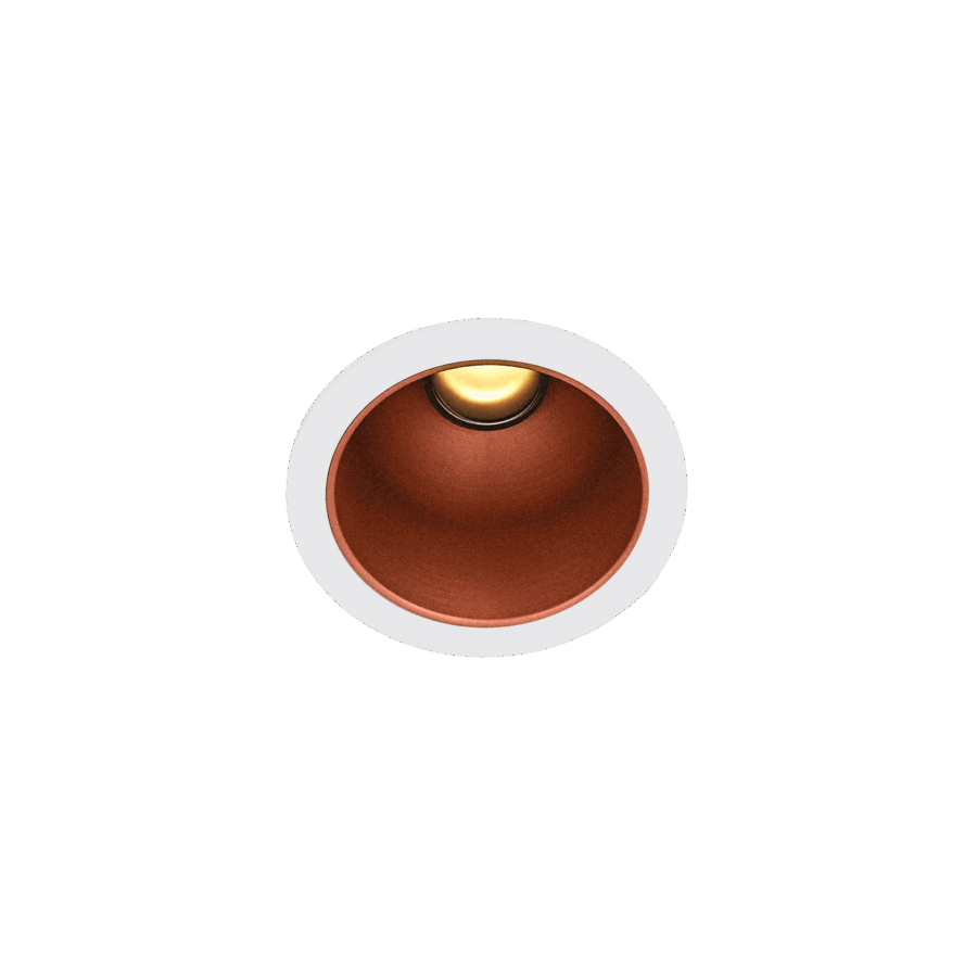 White version of the Dea Apollo with copper reflector, a fixed recessed luminaire designed by Karizma Luce.