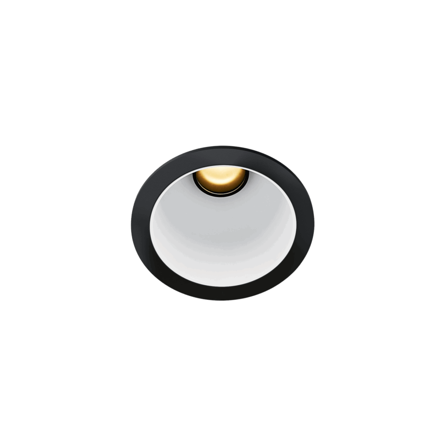 Black version of the Dea Apollo with white reflector, a fixed recessed luminaire designed by Karizma Luce.
