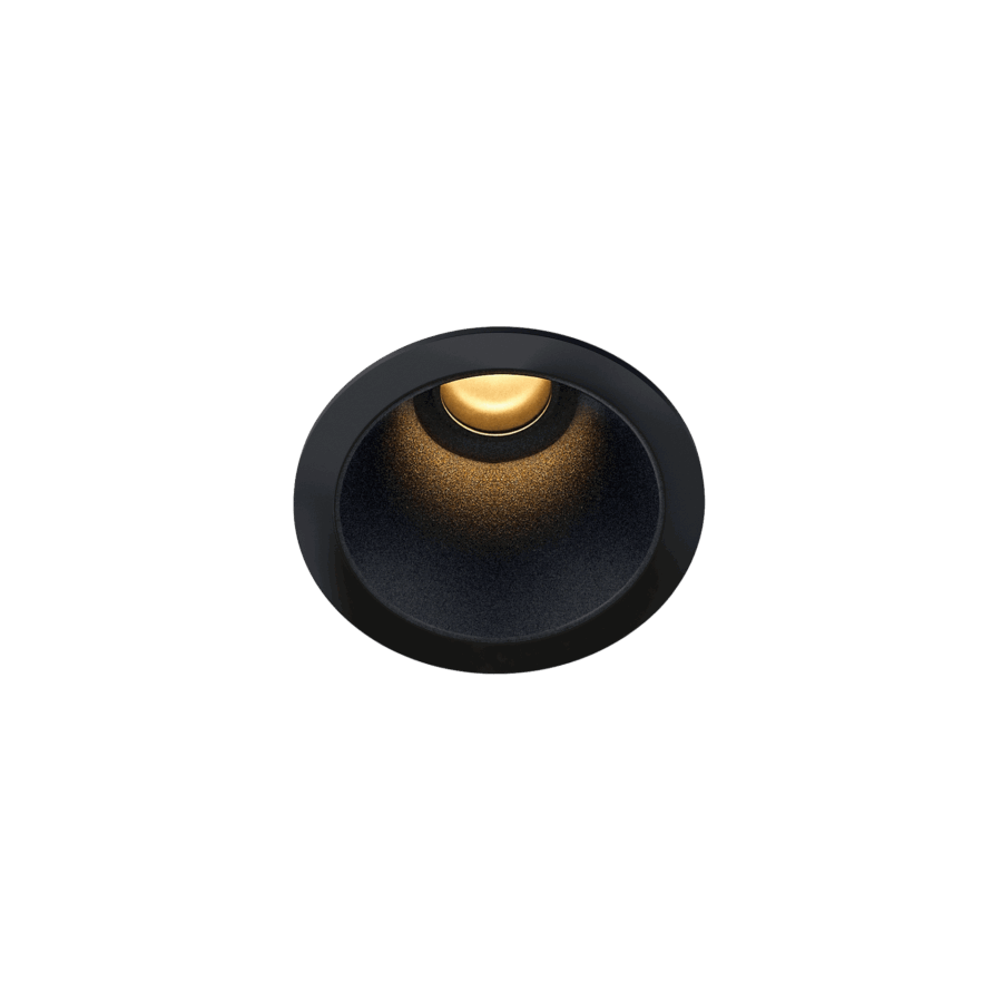 Black version of the Dea Apollo with black matt reflector, a fixed recessed luminaire designed by Karizma Luce.
