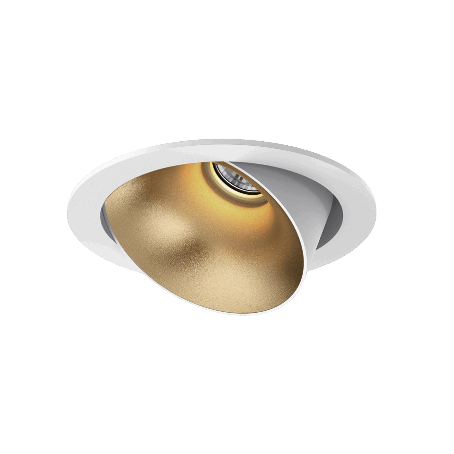 White version of the Dea Amata M with golden reflector, a recessed fixed luminaire designed by Karizma Luce.