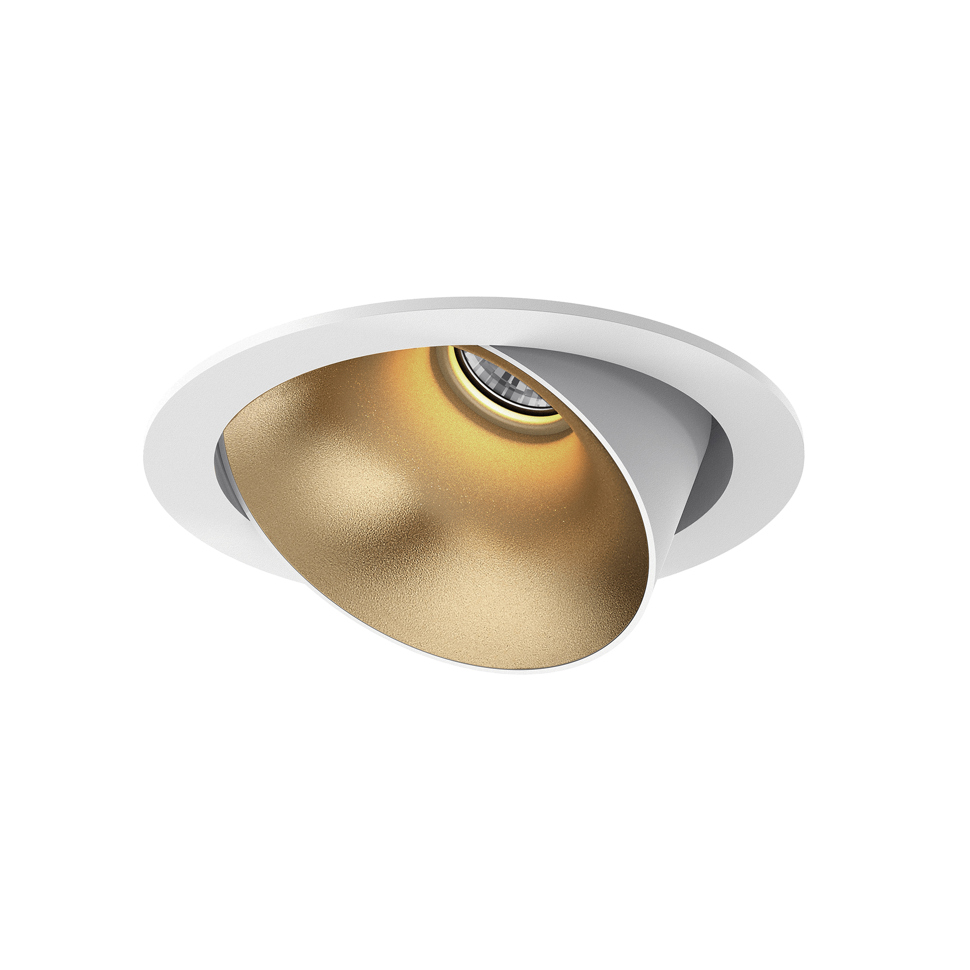 White version of the Dea Amata M with golden reflector, a recessed fixed luminaire designed by Karizma Luce.