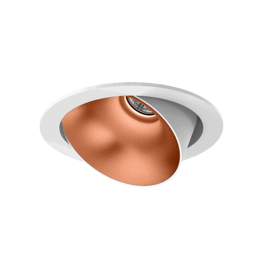 White version of the Dea Carmenta M with copper reflector, an adjustable luminaire designed by Karizma Luce.