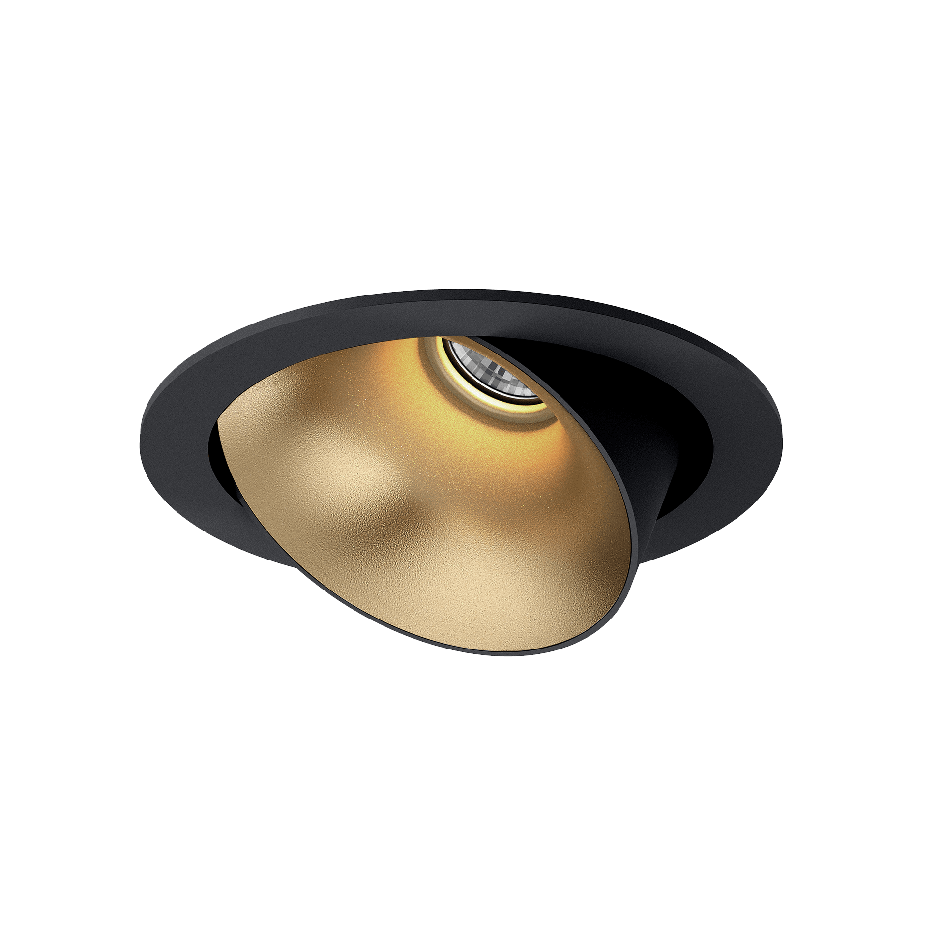 Black version of the Dea Carmenta M with golden reflector, an adjustable luminaire designed by Karizma Luce.