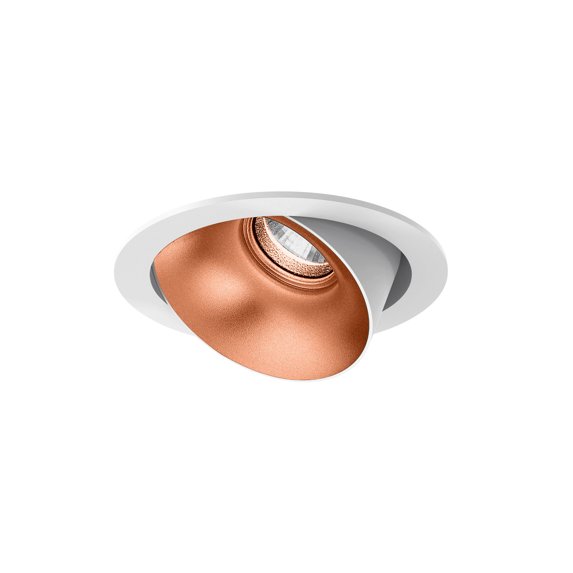 White version of the Dea Carmenta S with copper reflector, an adjustable luminaire designed by Karizma Luce.