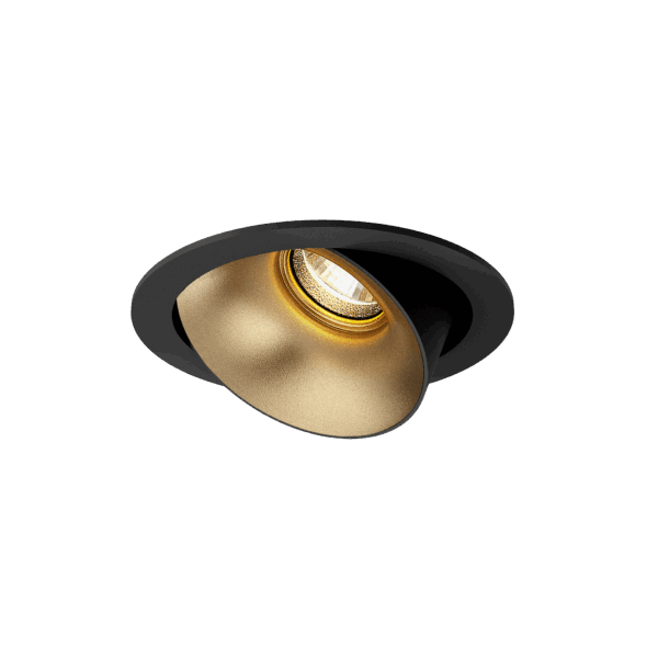 Black version of the Dea Carmenta S with golden reflector, an adjustable luminaire designed by Karizma Luce.