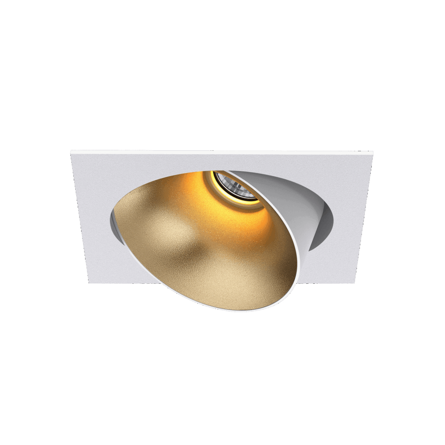 White version of the Dea Ceres M with golden reflector, an adjustable recessed luminaire designed by Karizma Luce.
