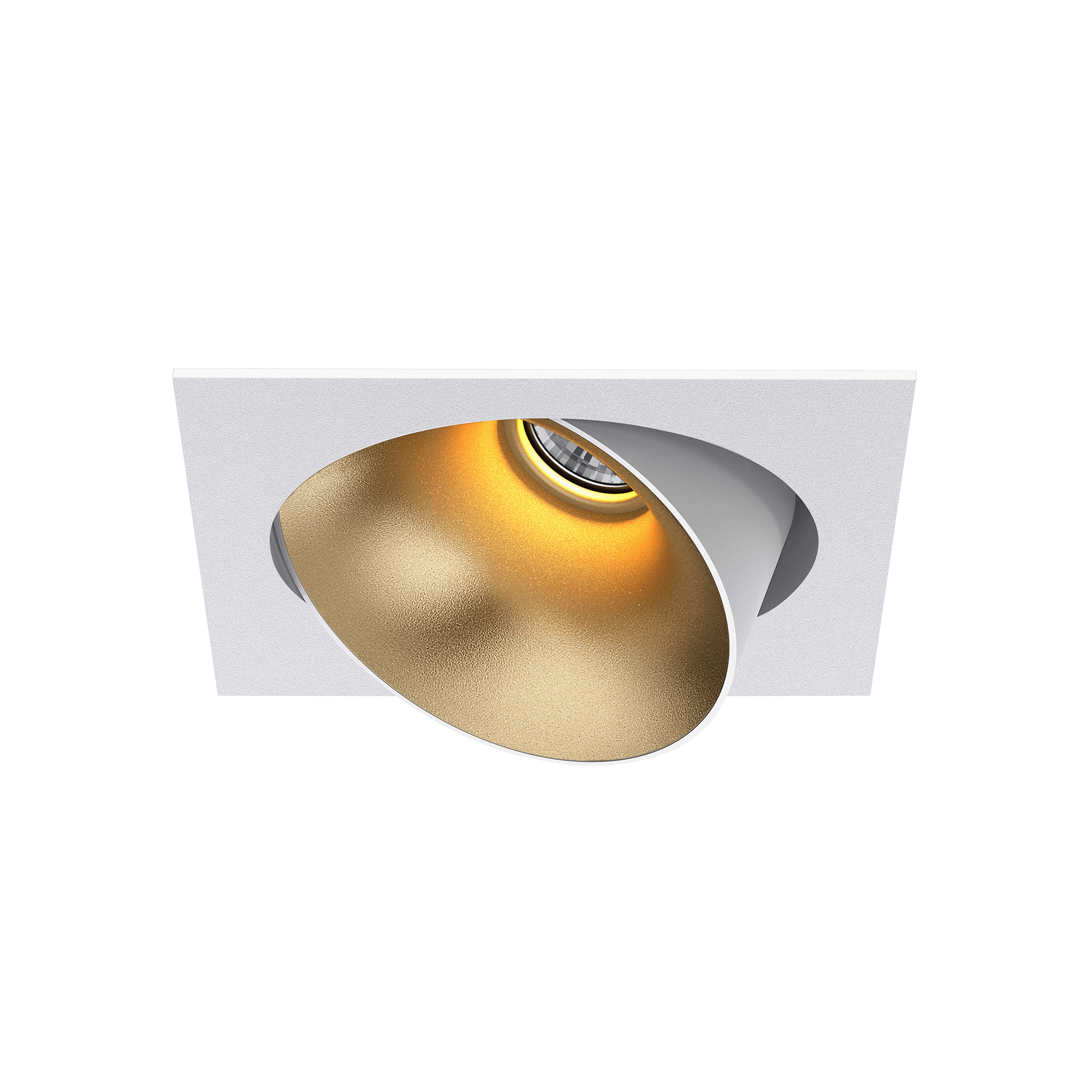 White version of the Dea Ceres M with golden reflector, an adjustable recessed luminaire designed by Karizma Luce.