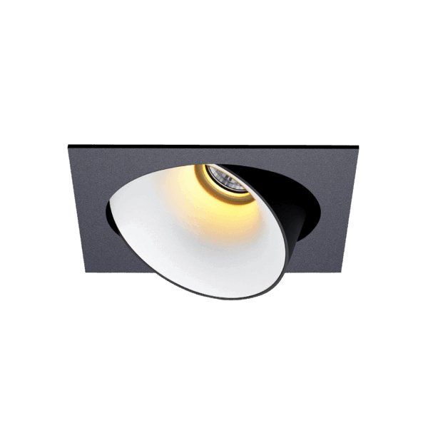Black version of the Dea Ceres M with white reflector, an adjustable recessed luminaire designed by Karizma Luce.