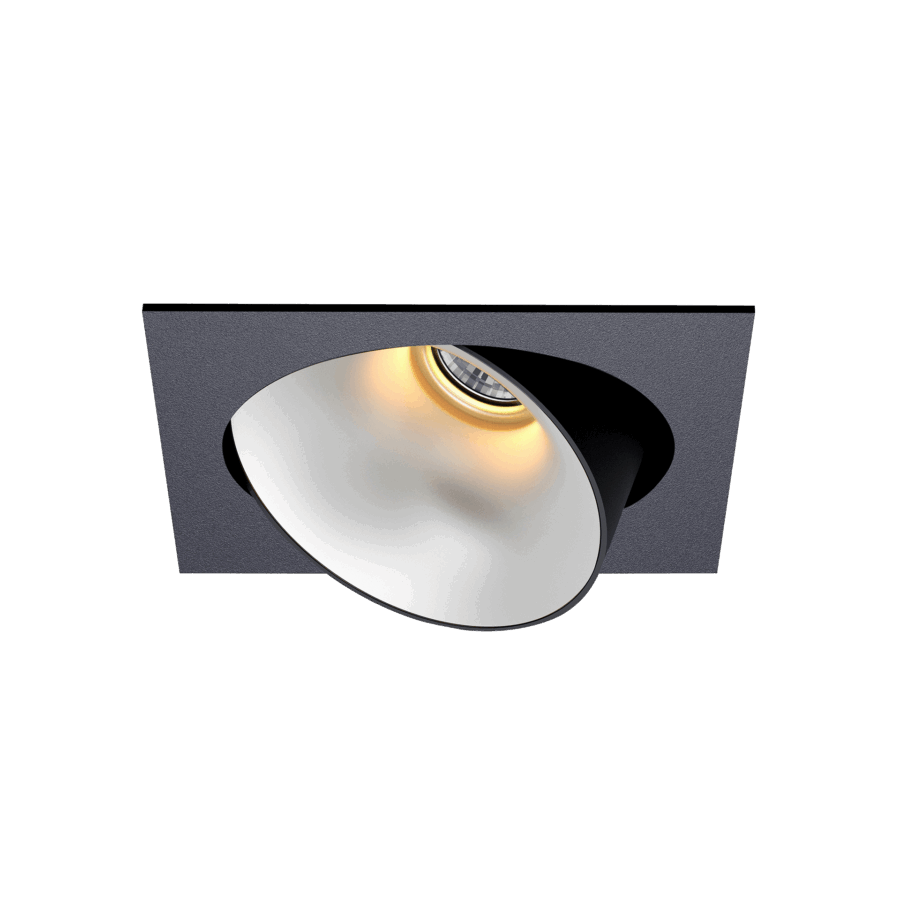 Black version of the Dea Ceres M with chrome reflector, an adjustable recessed luminaire designed by Karizma Luce.