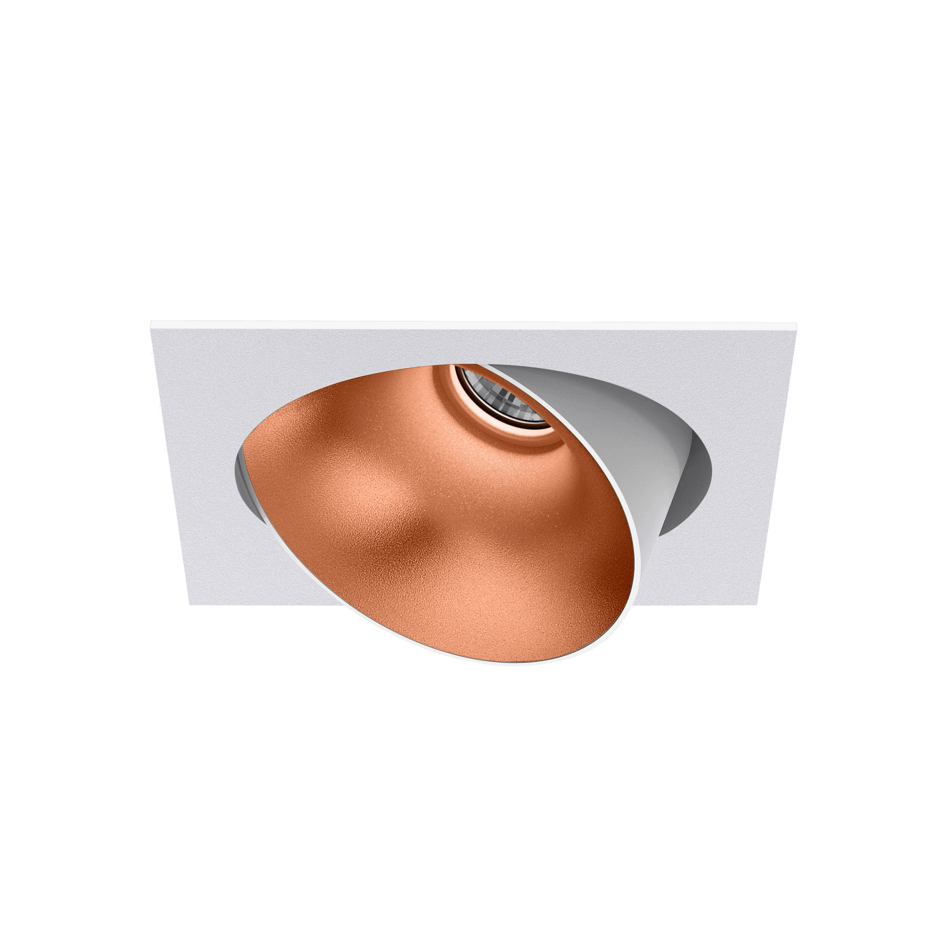 White version of the Dea Ceres M with copper reflector, an adjustable recessed luminaire designed by Karizma Luce.