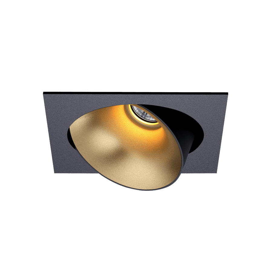 Black version of the Dea Ceres M with golden reflector, an adjustable recessed luminaire designed by Karizma Luce.