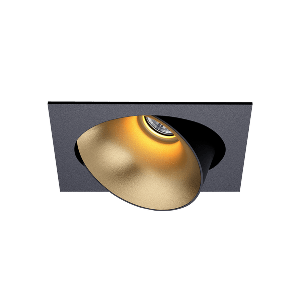 Black version of the Dea Ceres M with golden reflector, an adjustable recessed luminaire designed by Karizma Luce.