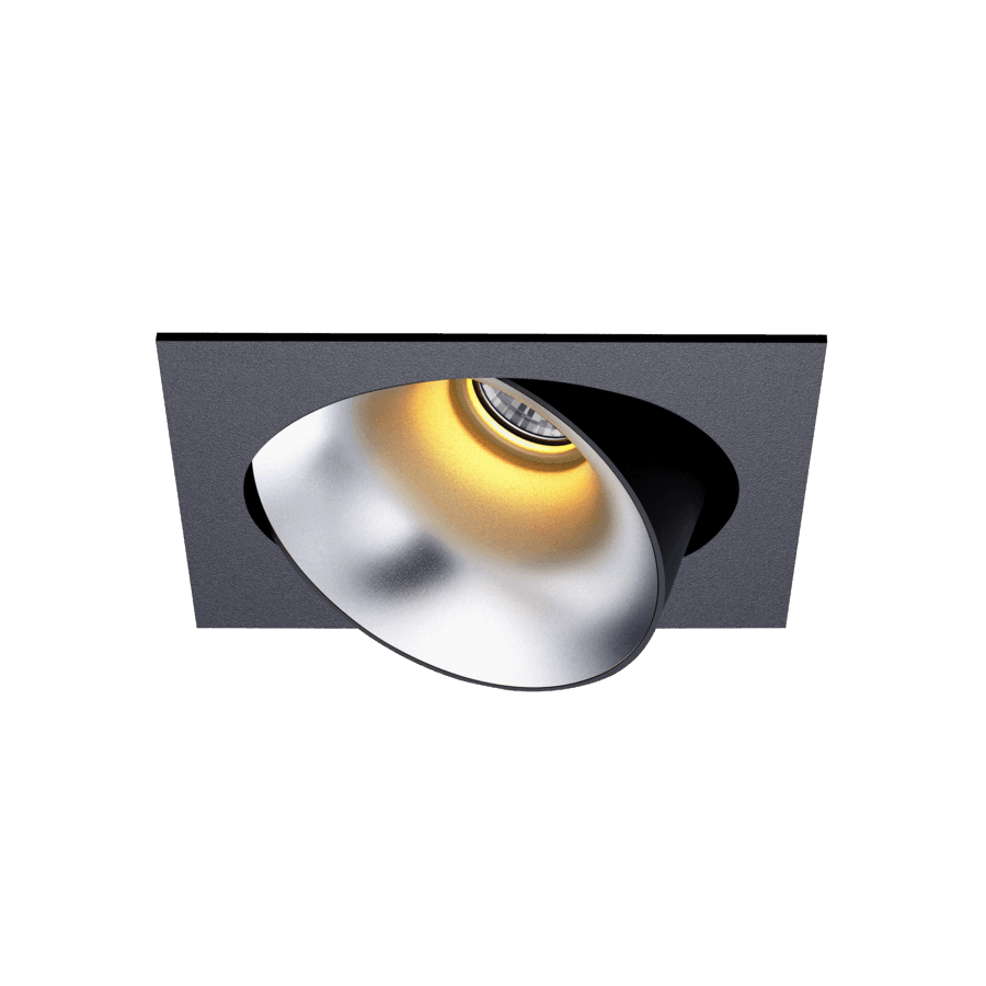 Black version of the Dea Ceres M with silver reflector, an adjustable recessed luminaire designed by Karizma Luce.