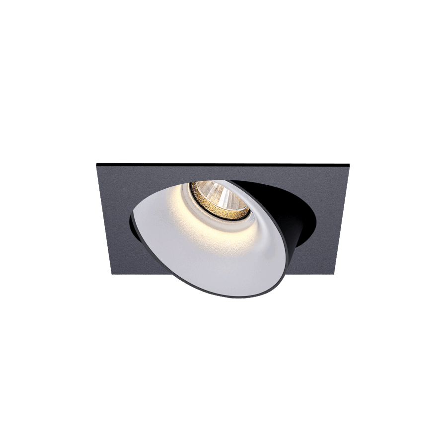 Black version of the Dea Ceres S with white reflector, an adjustable recessed luminaire designed by Karizma Luce.