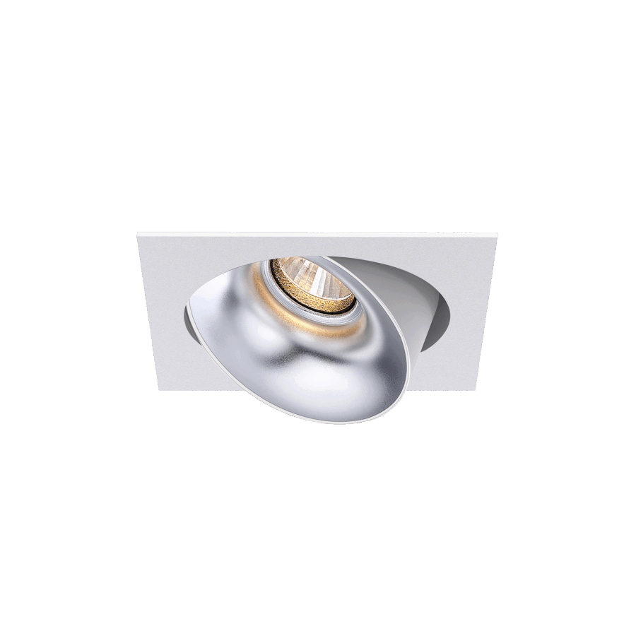 White version of the Dea Ceres S with silver reflector, an adjustable recessed luminaire designed by Karizma Luce.