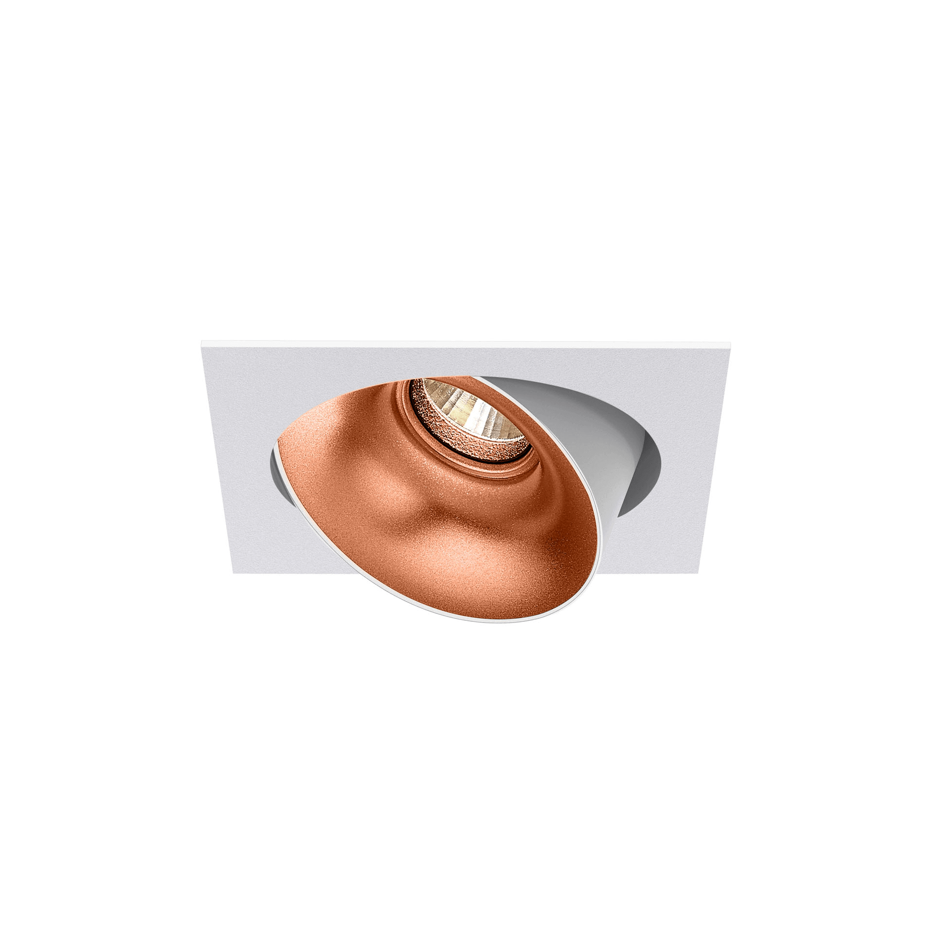 White version of the Dea Ceres S with copper reflector, an adjustable recessed luminaire designed by Karizma Luce.