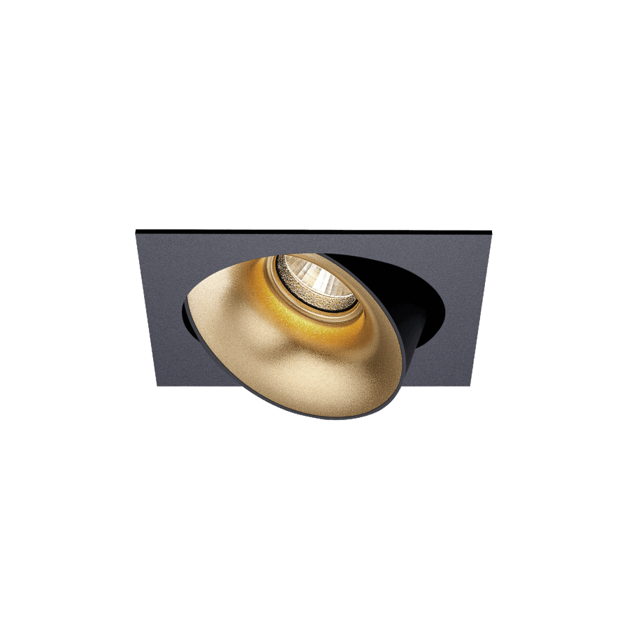 Black version of the Dea Ceres S with golden reflector, an adjustable recessed luminaire designed by Karizma Luce.