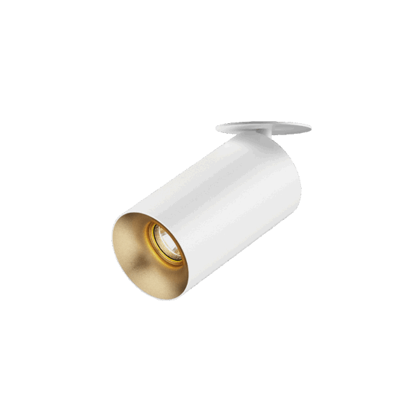 White version of the Dea Cura S with golden reflector, an adjustable recessed spot designed by Karizma Luce.