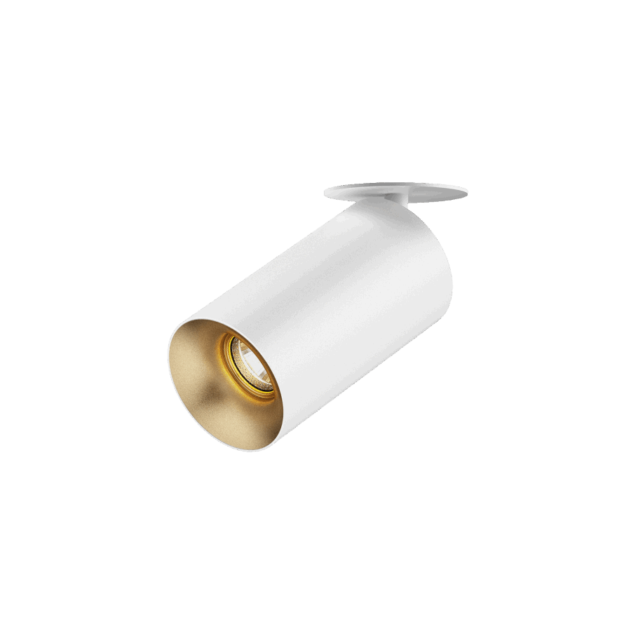 White version of the Dea Cura S with golden reflector, an adjustable recessed spot designed by Karizma Luce.