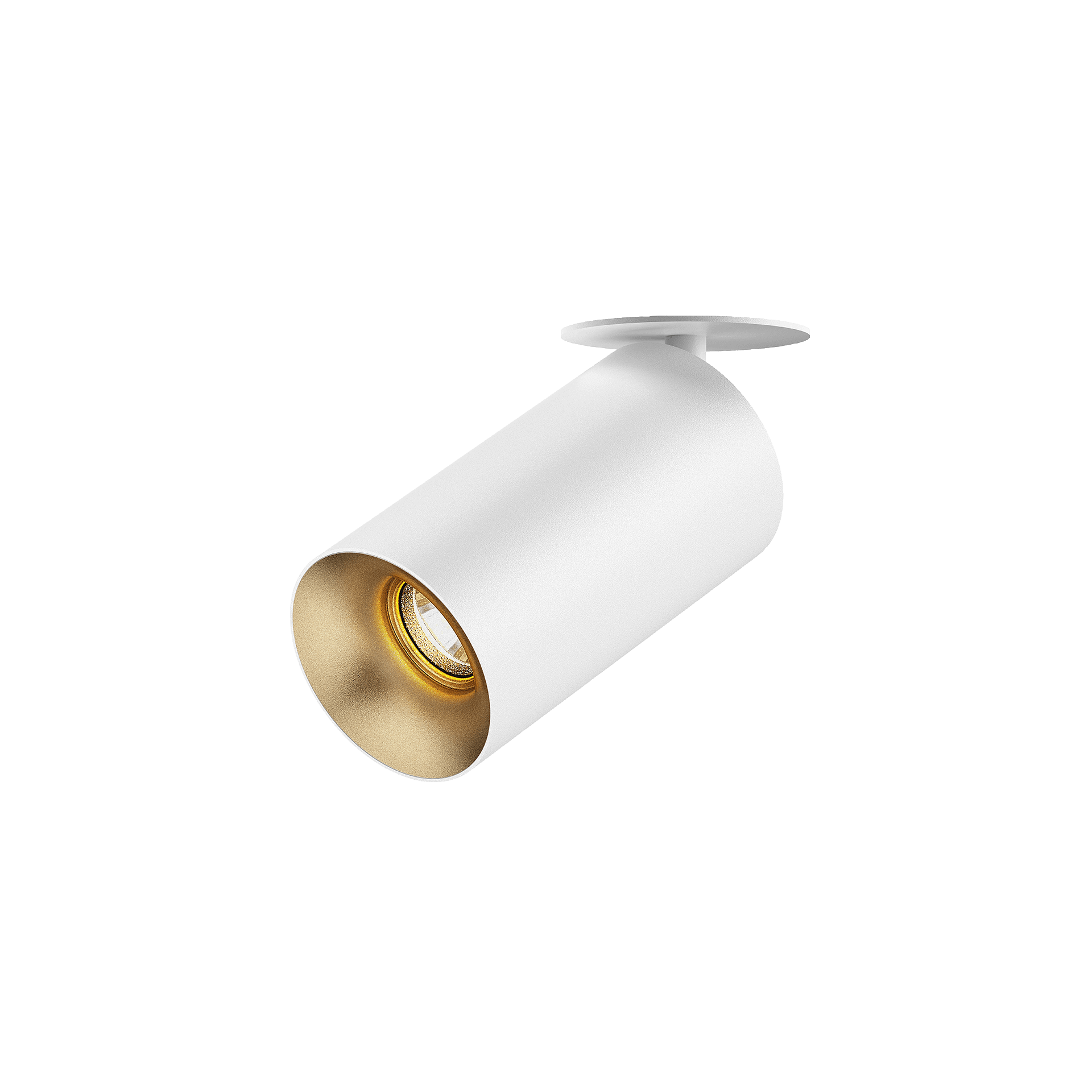 White version of the Dea Cura S with golden reflector, an adjustable recessed spot designed by Karizma Luce.