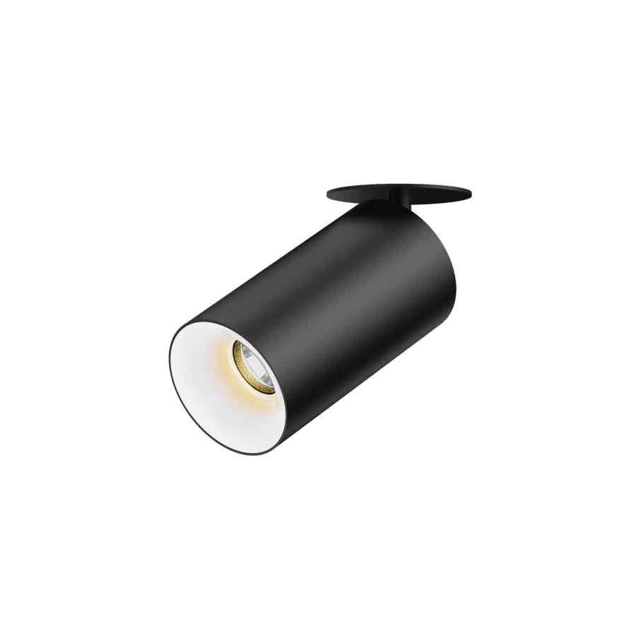 Black version of the Dea Cura S with white reflector, an adjustable recessed spot designed by Karizma Luce.
