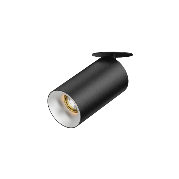 Black version of the Dea Cura S with chrome reflector, an adjustable recessed spot designed by Karizma Luce.