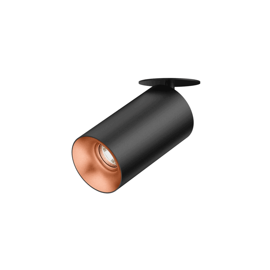 Black version of the Dea Cura S with copper reflector, an adjustable recessed spot designed by Karizma Luce.