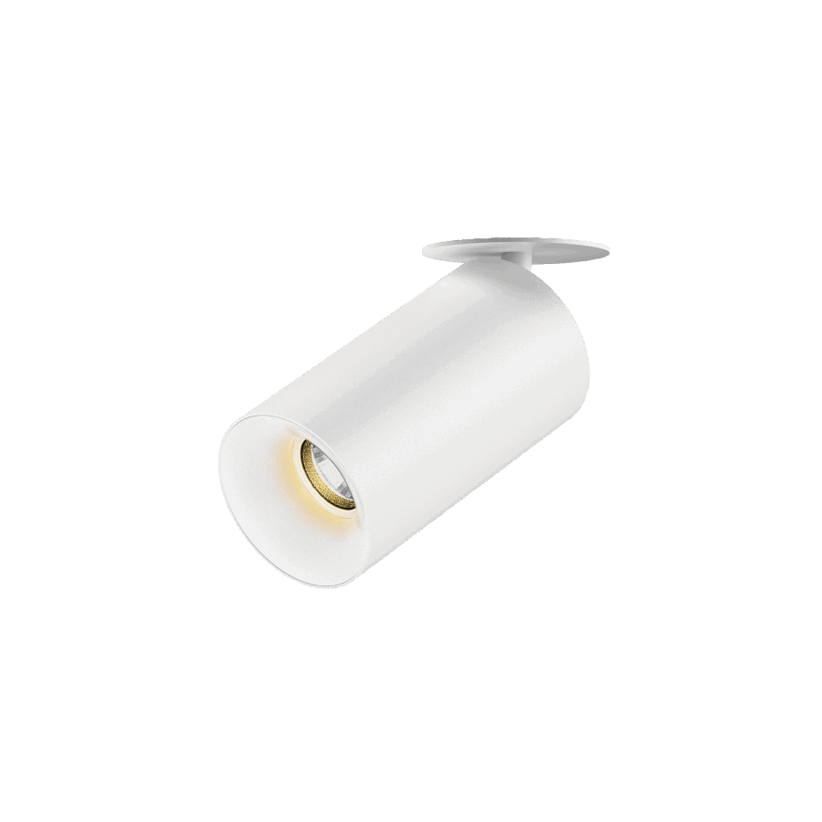 White version of the Dea Cura S with white reflector, an adjustable recessed spot designed by Karizma Luce.