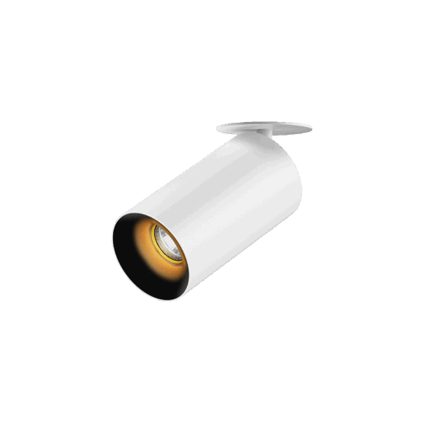 White version of the Dea Cura S with black gloss reflector, an adjustable recessed spot designed by Karizma Luce.