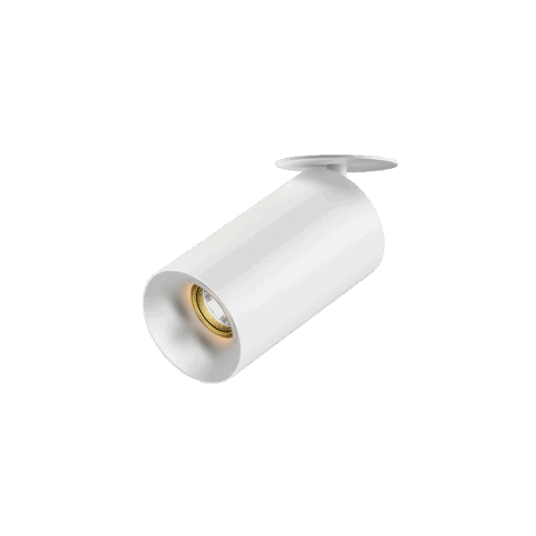 White version of the Dea Cura S with chrome reflector, an adjustable recessed spot designed by Karizma Luce.